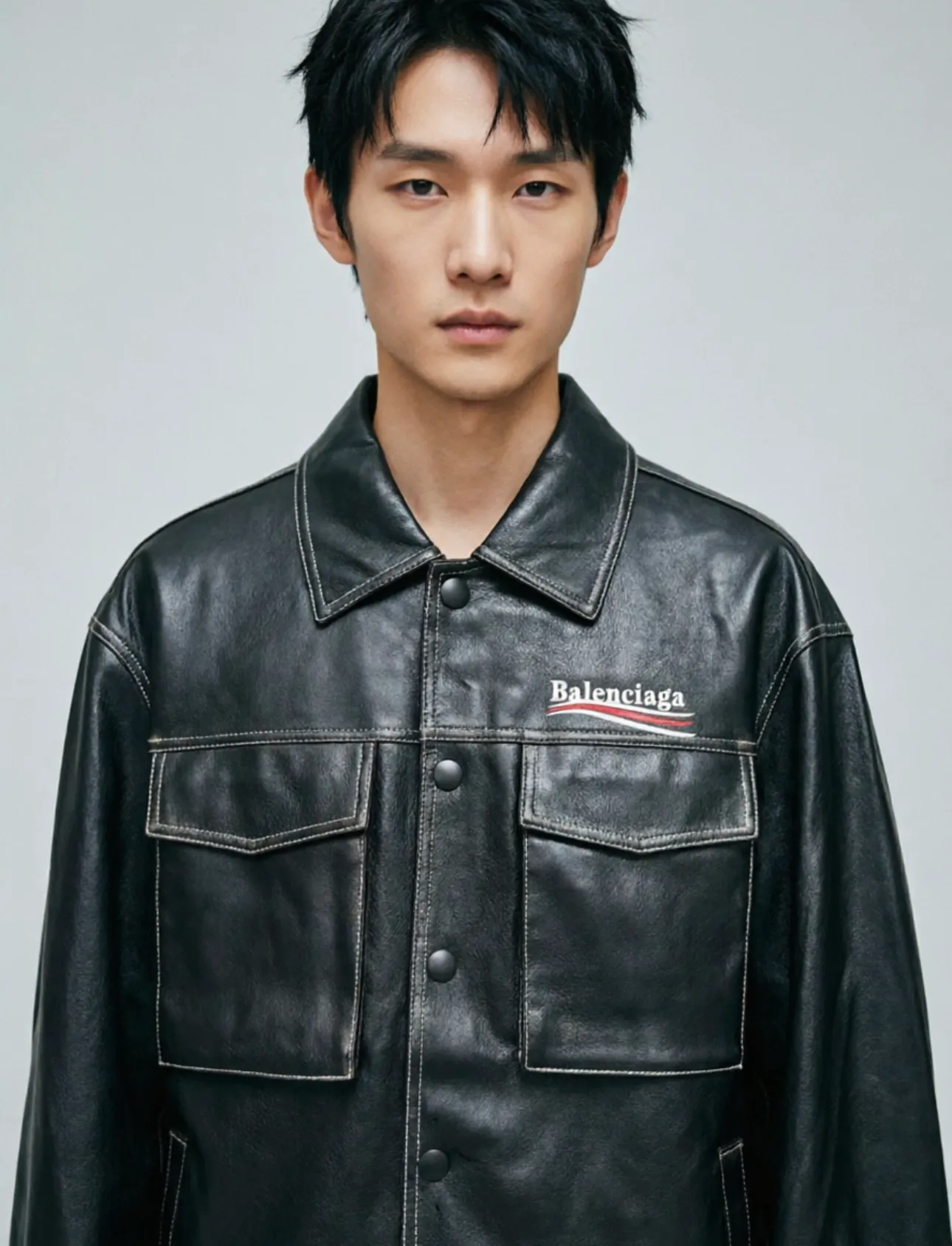 / Upper body material picture Balenciaga/Paris 26fw BLCGClassic printed Coke Genuine Leather jacket (black)